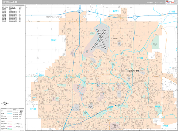 Sioux Falls, SD Zip Code Map